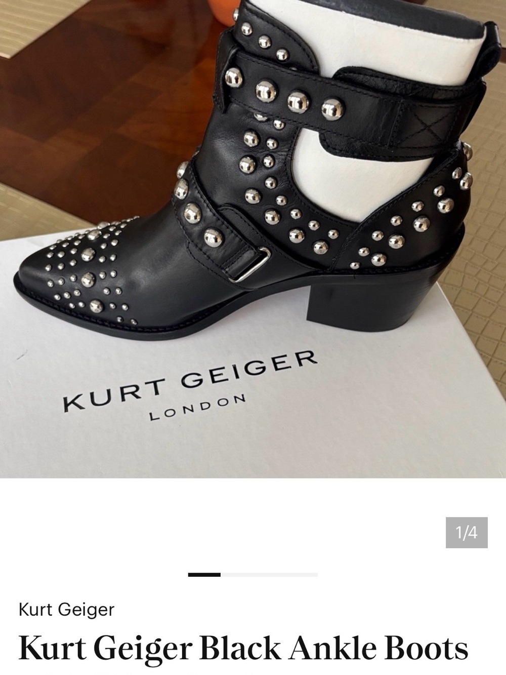 Kurt Geiger Black Leather Studded Ankle Boots